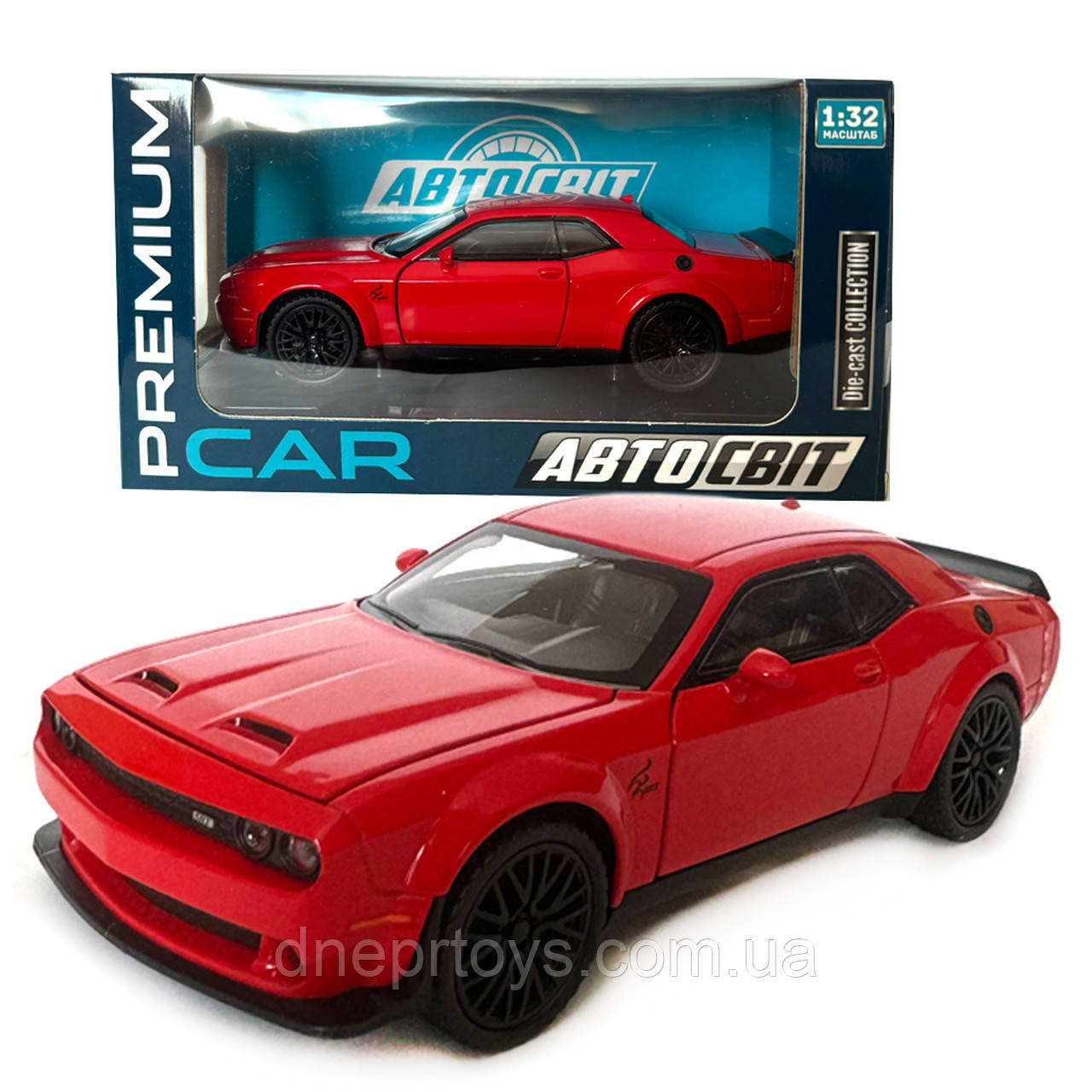 Машинка металева Dodge Challenger SRT Додж червоний звук світло відкр двері багажник капот Автосвіт 1:32, 16*7*5 см (AP-1992), фото 1