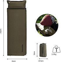 Самонадувний килимок з подушкою Naturehike CNK2300DZ014, 30 мм (Dark Green), фото 3