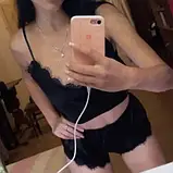 Жіноча рожева атласна піжама короткий топ низ шорти на резинці, фото 4