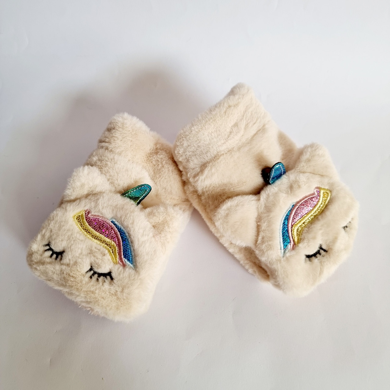 Дитячі рукавички рукавиці Єдинороги бежеві