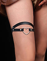 Гартер на ногу с заклепками и декором в виде сердца черного цвета Star Night ErMax