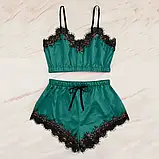 Атласна жіноча піжама шортики та короткий топ жовтого кольору, фото 10