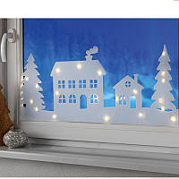Новорічний декор вікна з гірляндою Будинки Livarno Home 60 х 30 см, Led прикраса на вікно/стіну/поличку