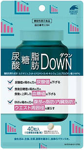 Unimat Riken Uric Acid, Sugar, Fat Down Комплекс для зниження рівня цукру та сечової кислоти, 40 таблеток.