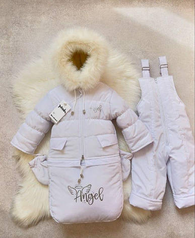 Зимовий дитячий теплий комбінезон-трансформер 3в1 на овчині: курточка, конверт для ніг, напівкомбінезон, фото 1