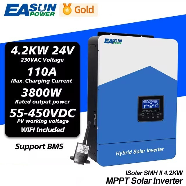 Гібридний сонячний інвертор 3.8кВт Easun iSolar SMH-II-4.2KW, чиста синусоїда, 24V постійний струм, MPPT, WiFi