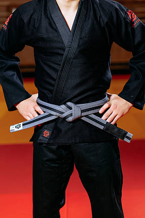 Пояс для кімоно джиу-джитсу Bjj Belt Kintayo Grey Black сіро-чорний довжина 260 см зріст 170 см, фото 3