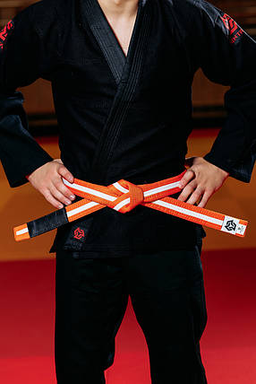 Пояс для кімоно джиу-джитсу Bjj Belt Kintayo Orange White помаранчево-білий довжина 260 см зріст 170 см, фото 3