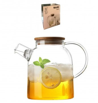 6702 Чайник заварювальний Лонг тайм 1,5 л з пружиною-ситом і бамбуковою кришкою, фото 1