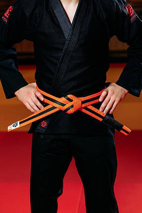 Пояс для кімоно джиу-джитсу Bjj Belt Kintayo Orange Black помаранчево-чорний 280 см зріст 180 см, фото 3