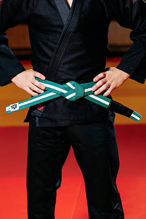 Пояс для кімоно джиу-джитсу Bjj Belt Kintayo Green White зелено-білий довжина 240 см зріст 160 см, фото 3