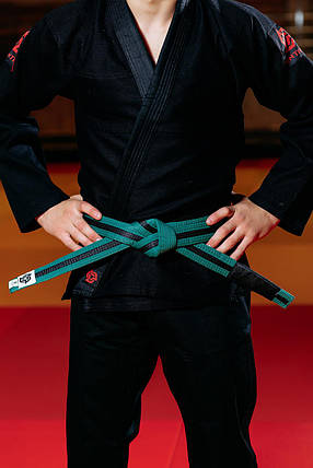 Пояс для кімоно джиу-джитсу Bjj Belt Kintayo Green Black зелено-чорний довжина 240 см зріст 160 см, фото 3