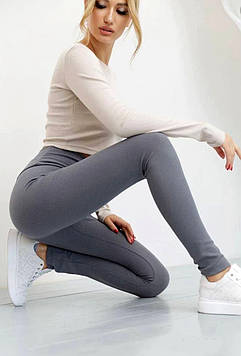 Теплі жіночі лосини рубчик на флісі Сірі