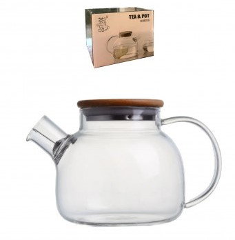 6701 Чайник для заварювання Лонг тайм 1 л з бамбуковою кришкою., фото 1