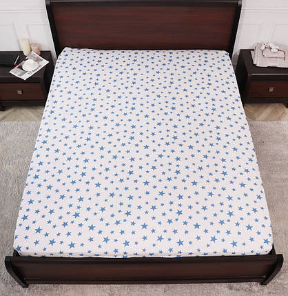 Натяжне двоспальне простирадло бязь на гумці (120*200*25) міцне бавовняне зірка на білому, фото 1