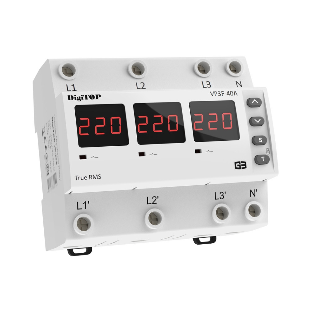 Реле напруги DigiTOP   40А (max 50A) VP-3F40A M6R