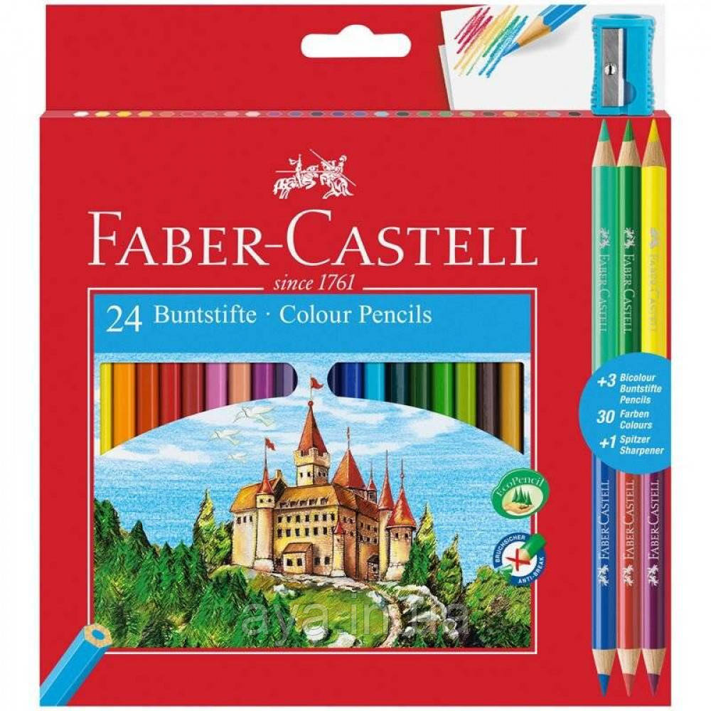 Набір кольорових олівців 24 кол. ( 3 двосторонні + точилка ) Faber-Castell, 110324