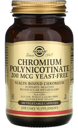 Хром (Полінікотінат) Solgar Chromium Polynicotinate 200 mcg 100 капсул, фото 1