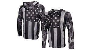 Одяг сонцезахисний Pyramex Long Sleeve Hoodie USA Flag, лонгслів худі сонцезахисний UPF50+ сірий прапор США,