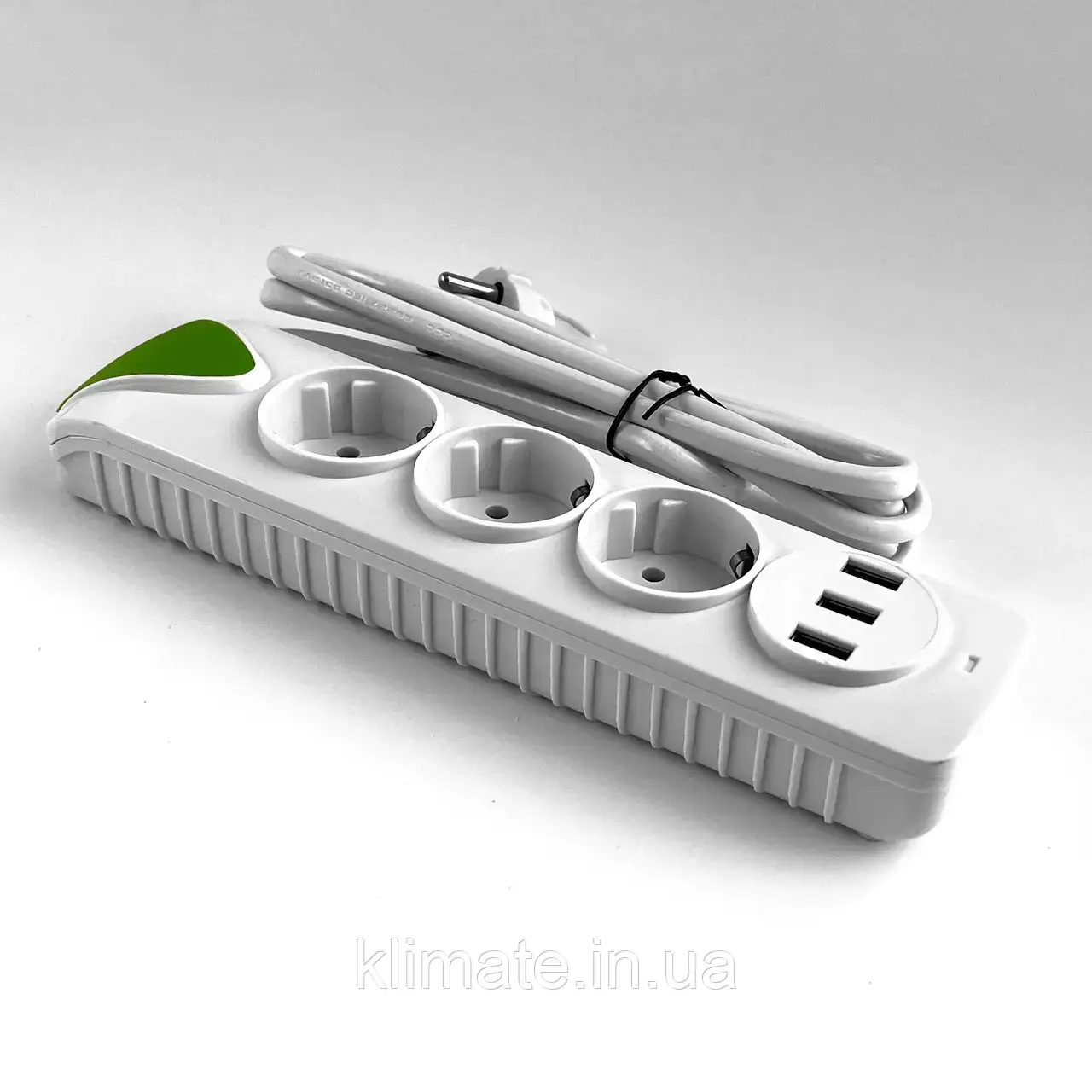 Мережевий подовжувач 3 розетки + 3 USB 2 метри 10A Білий