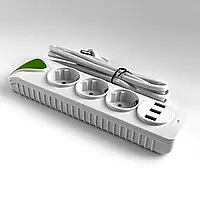 Мережевий подовжувач 3 розетки + 3 USB 2 метри 10A Білий