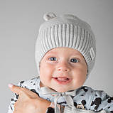Шапка зимова з вушками з вовною мериноса 46 см (9 - 12 місяців) ДоРечі Сірий, фото 2