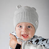 Шапка зимова з вушками з вовною мериноса 46 см (9 - 12 місяців) ДоРечі Сірий, фото 4