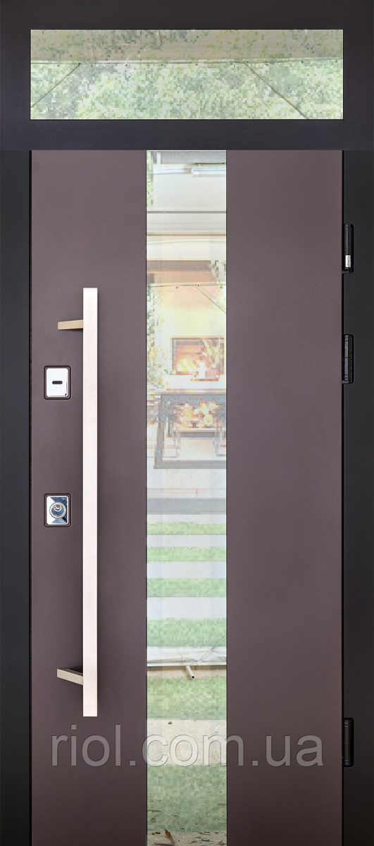 Вхідні двері з фрамугою та терморозривом Ufo Black Ral 8019, фото 1