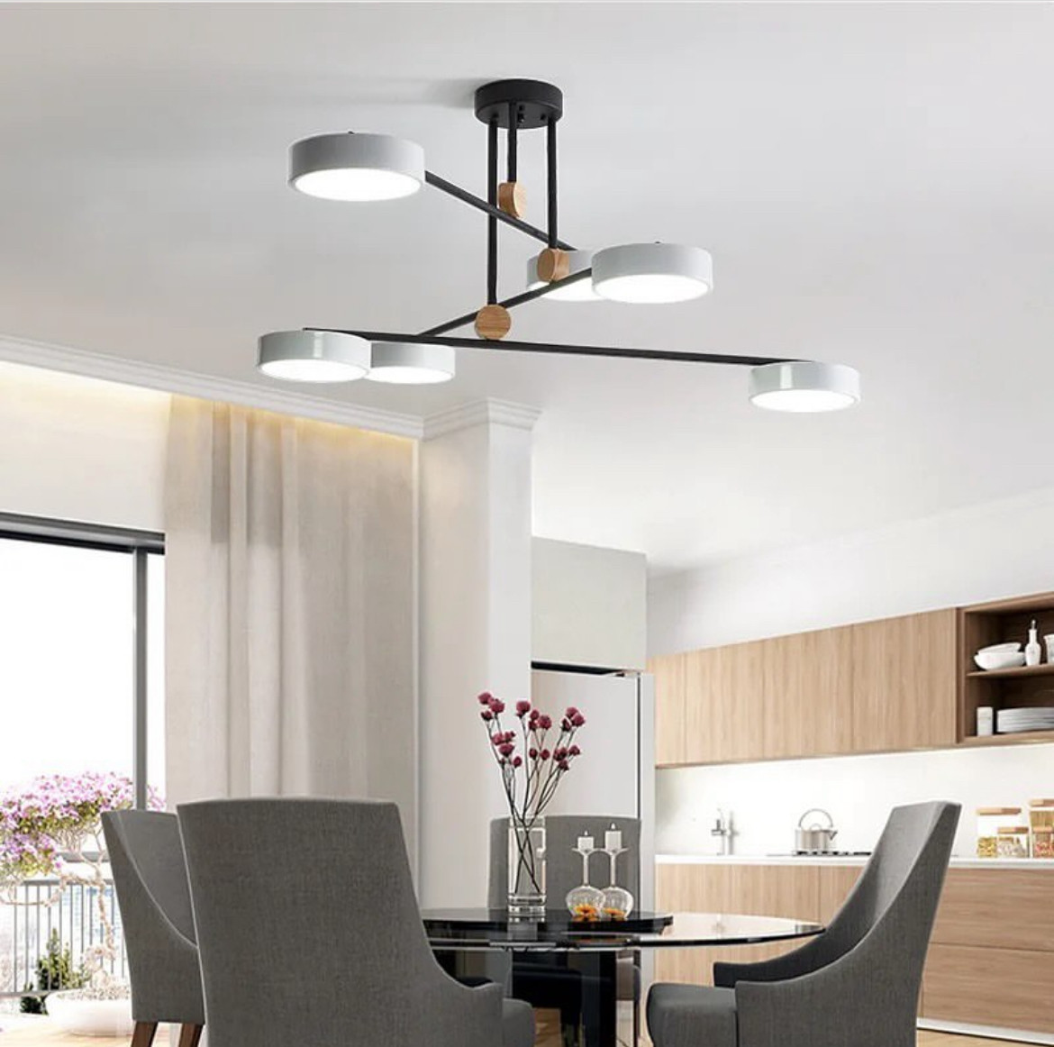 Чорно-біла Led люстра до 20 м² на 6 світлодіодних ламп (D405-6BK+WH), фото 1