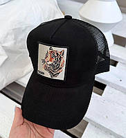Стильная трендовая кепка-тракер с сеткой"Tiger" Черная