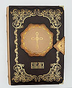 Укр. Біблія настільна, великий шрифт, Огієнко (ручна робота, натуральна шкіра, золото, індекси, без застібки, 32х24)