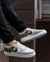 Чоловічі кросівки Nike Air Force White Blue стильні кросівки nike чоловіче взуття повсякденне взуття Найк