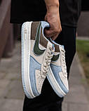 Чоловічі кросівки Nike Air Force White Blue стильні кросівки nike чоловіче взуття повсякденне взуття Найк, фото 8