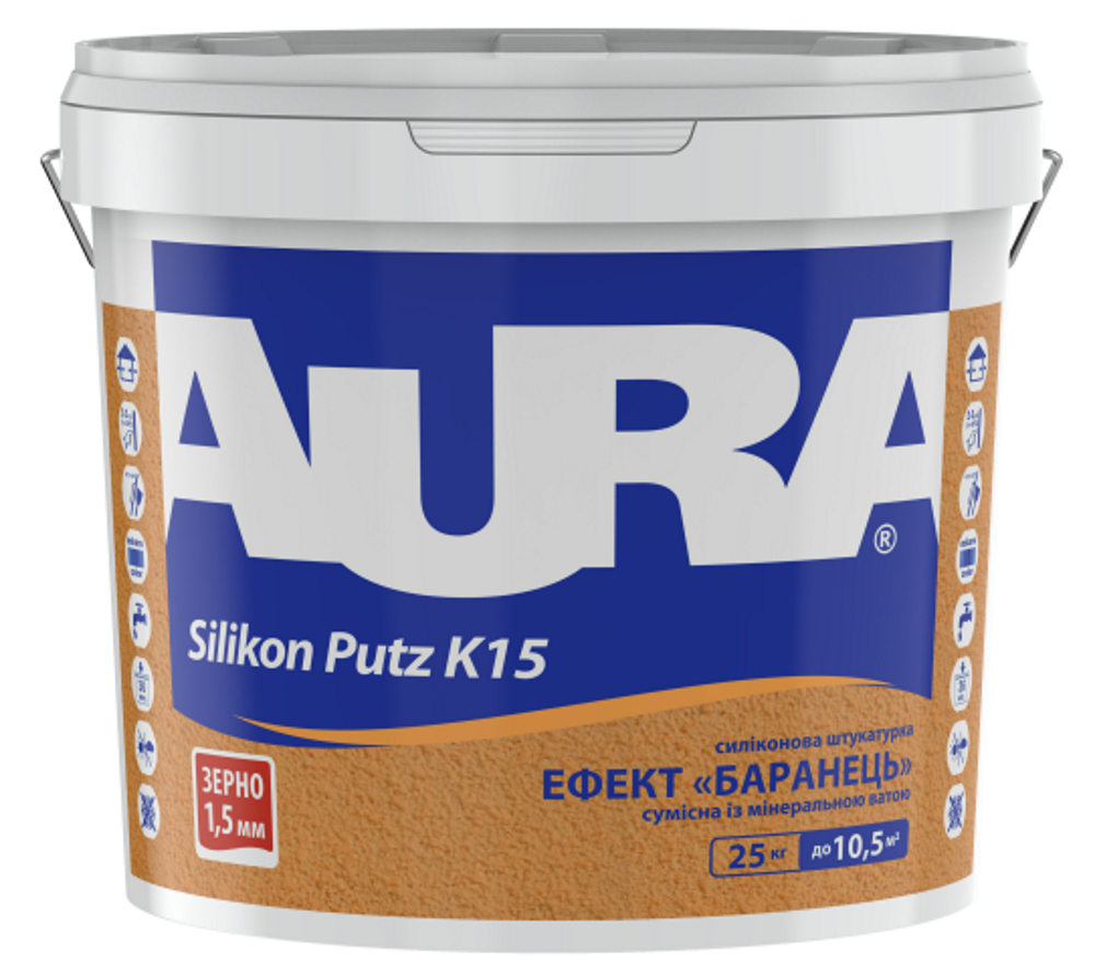 Силіконова фасадна білосніжна штукатурка "баранець" Aura Dekor Silikon Putz К15 New Formula, 1,5мм, 25 кг