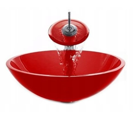 Комплект умивальник скляна раковина + змішувач Veldman Red