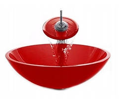 Комплект умивальник скляна раковина + змішувач Veldman Red