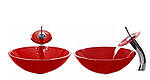 Комплект умивальник скляна раковина + змішувач Veldman Red, фото 3
