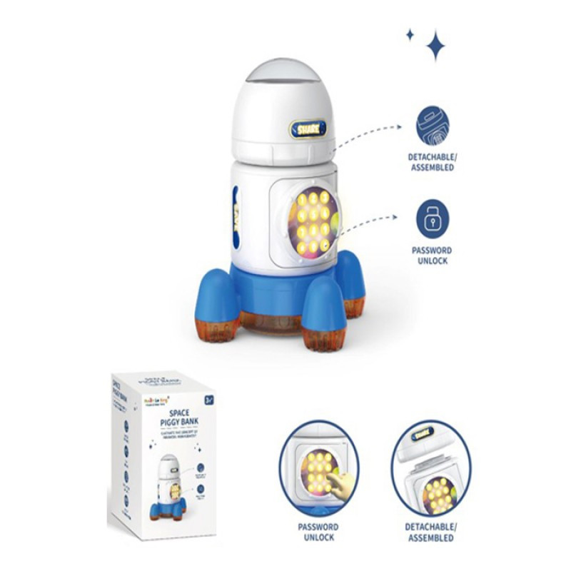 Скарбничка MK 5417, 27,5 см, ракета-сейф з кодом, музика-звук (англійський), світло, ключ, фото 1