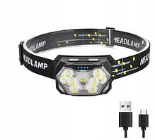 Фронтальний ліхтарик Led рухомий датчик потужний з акумулятором Usb 9 Led2000lm