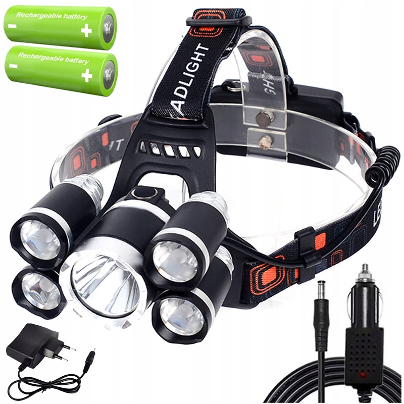 Міцний налобний акумуляторний фонар 5x Led Cree Xm-l T6 дуже яскравий