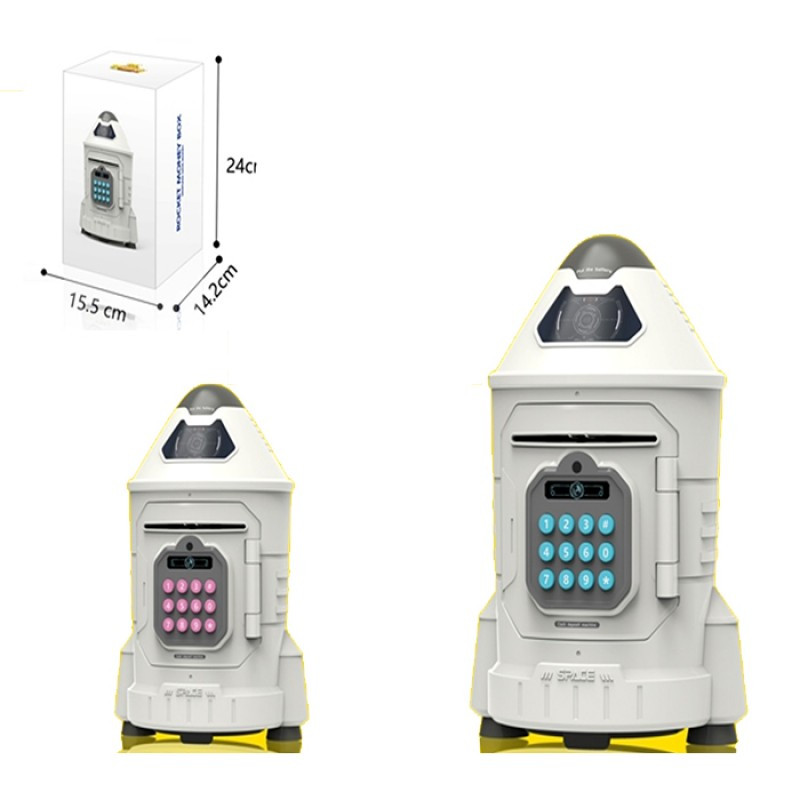 Скарбничка MK 5420, 24 см, ракета — сейф із кодом, звук, світло, затягує купюри, фото 1