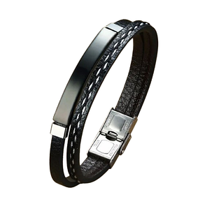 Браслет шкіряний Zig Jewelry із чорною вставкою чорна шкіра, фото 1