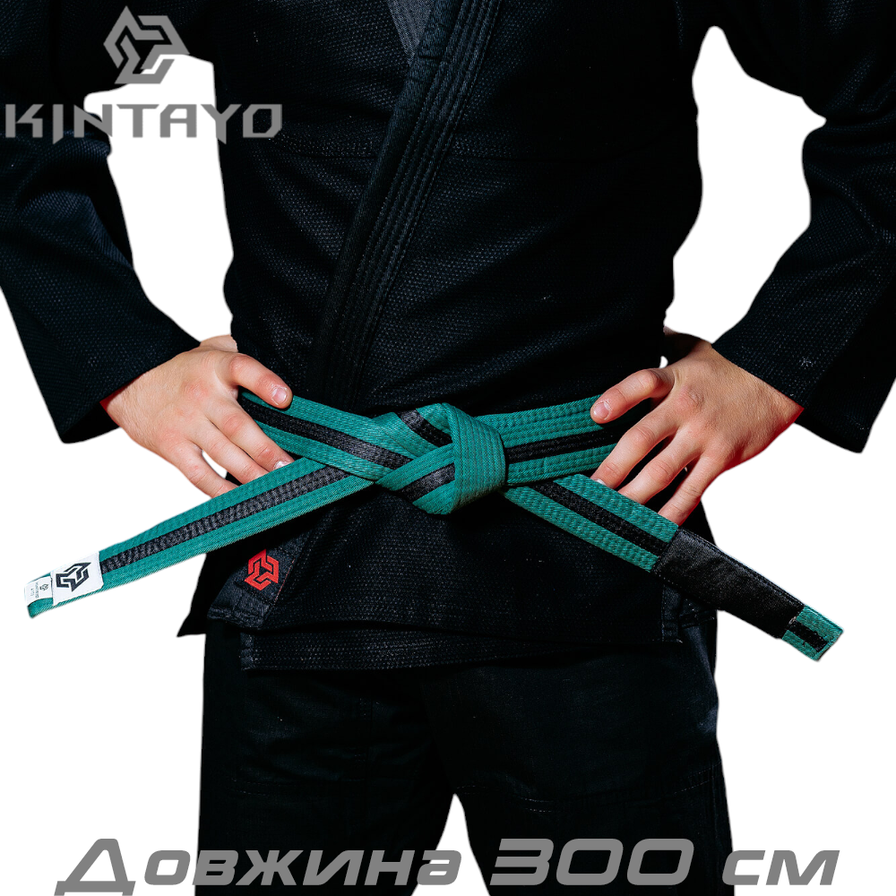 Пояс для кімоно джиу-джитсу Bjj Belt Kintayo Green Black зелено-чорний довжина 300 см зріст 190 см