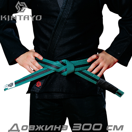 Пояс для кімоно джиу-джитсу Bjj Belt Kintayo Green Black зелено-чорний довжина 300 см зріст 190 см, фото 1