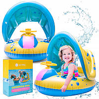 Коло для плавання надувний матрац човник для дітей з тентом кермо