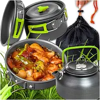 Набір туристичних посудів для кемпінгу під намет комплект включно з чайником і горшками