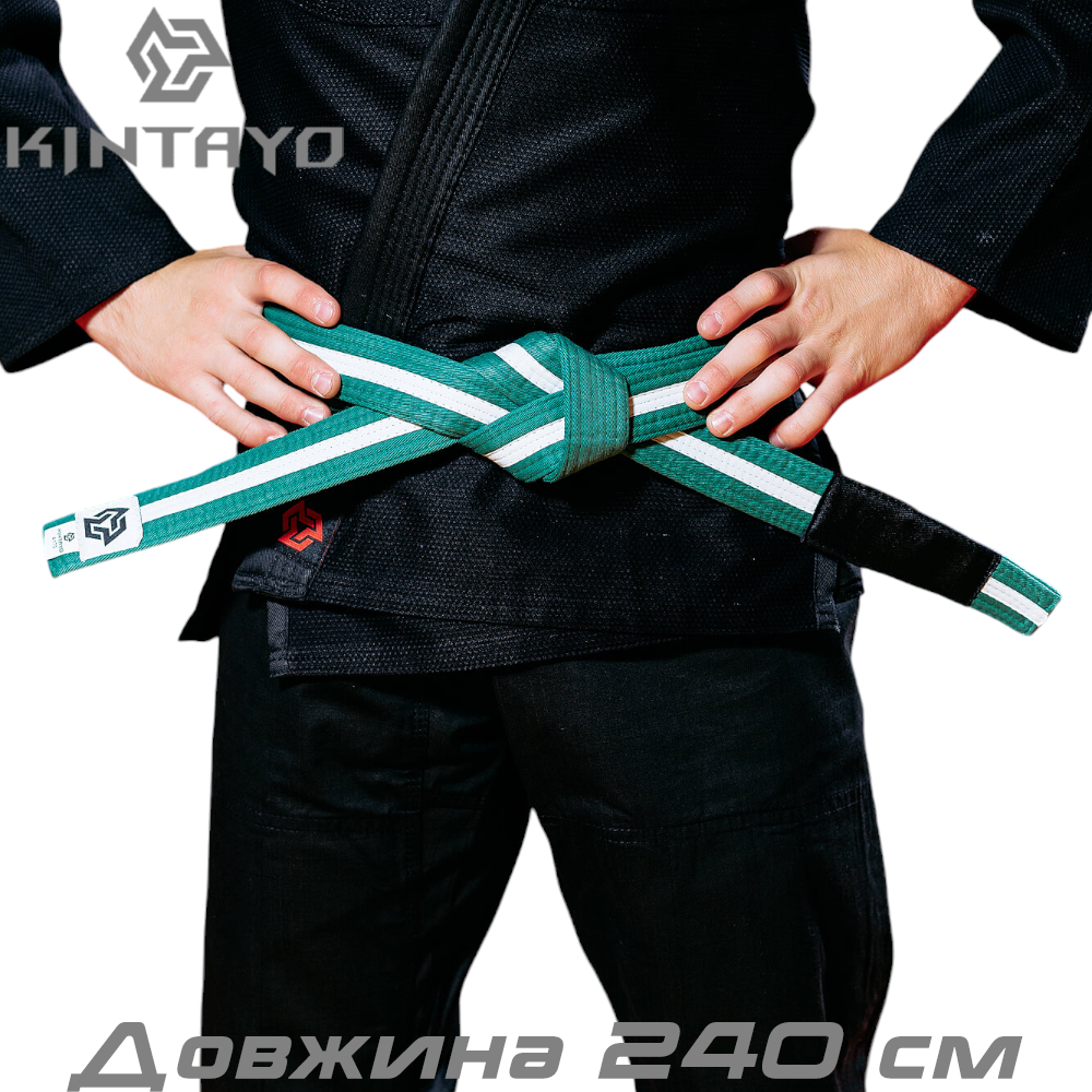 Пояс для кімоно джиу-джитсу Bjj Belt Kintayo Green White зелено-білий довжина 240 см зріст 160 см