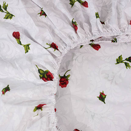 Захисне натяжне міцне простирадло гумка односпальне з бязі (90*200*25) бавовняне біле з квітковим принтом, фото 2