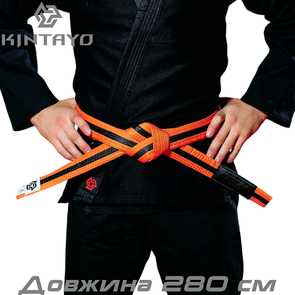 Пояс для кімоно джиу-джитсу Bjj Belt Kintayo Orange Black помаранчево-чорний 280 см зріст 180 см, фото 1