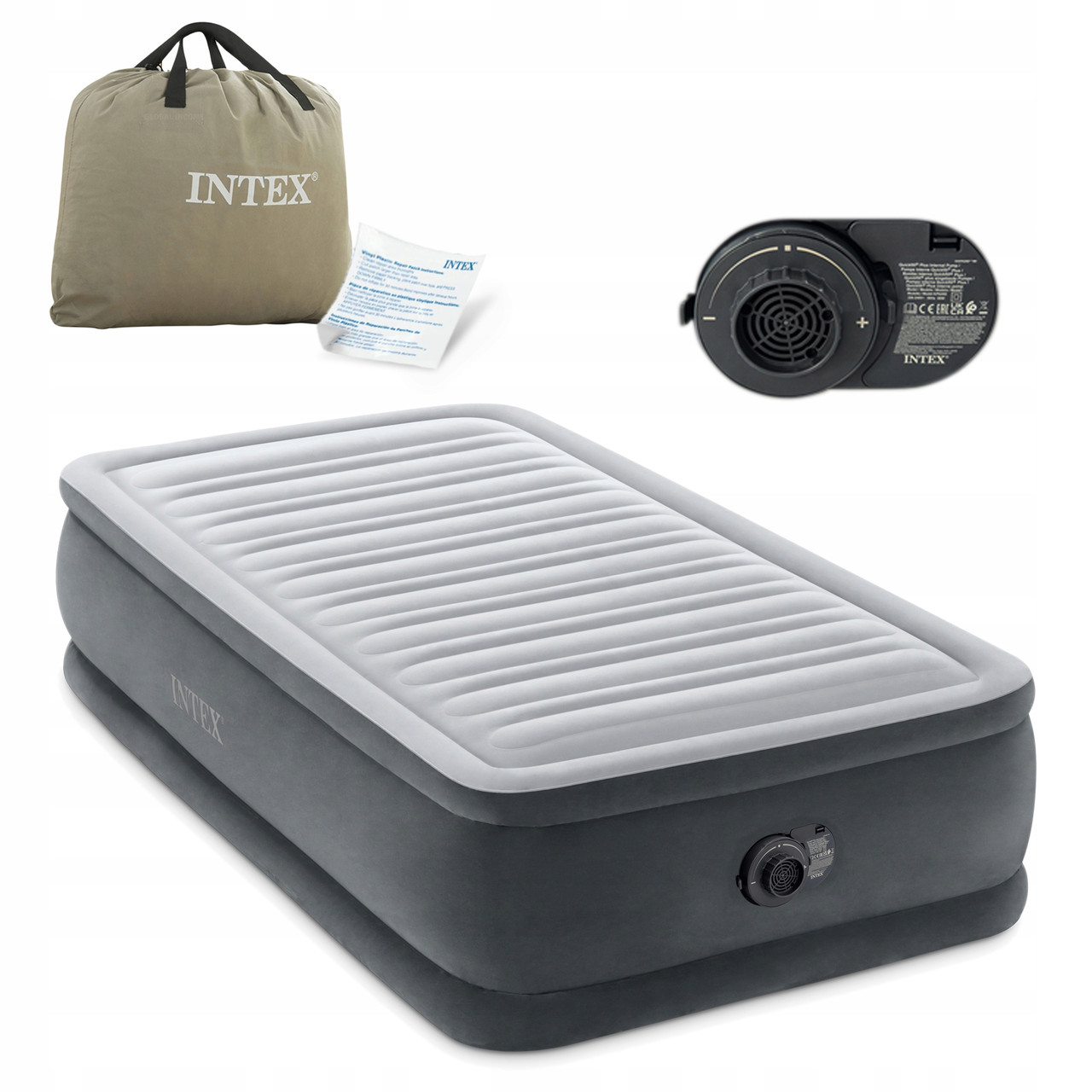Надувний велюровий матрац Intex з насосом 230v, фото 1
